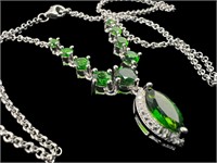 925 Sterling Necklace w/ Green Stone Pendant