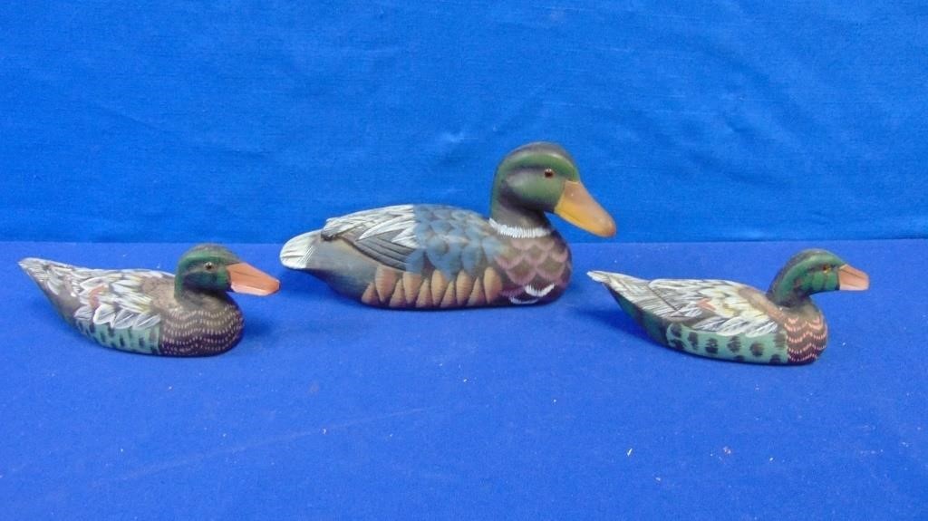 (3) Painted Wooden Ducks
