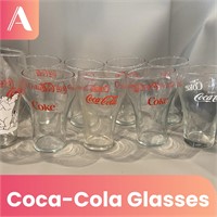 Lot of 9 Coca-Cola Glasses