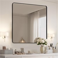 Black Bathroom Mirror 36x30 in  Wall  Rounded
