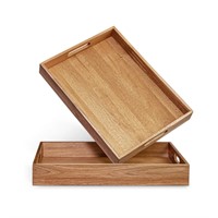Acacia Wood Serving Tray with Handles Set of 2 – D