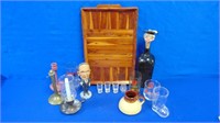 Wooden Tray Collectors Glasses & Bottles,