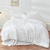 King Size Comforter Set Bedding - Ruched White Com