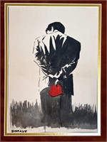 Banksy Watercolor/Stencil On Paper "Protect Love"