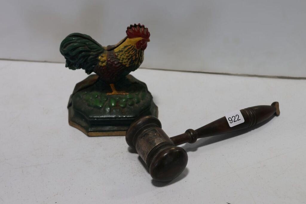 1955 ST. CATHERINES LODGE GAVEL & CAST ROOSTER