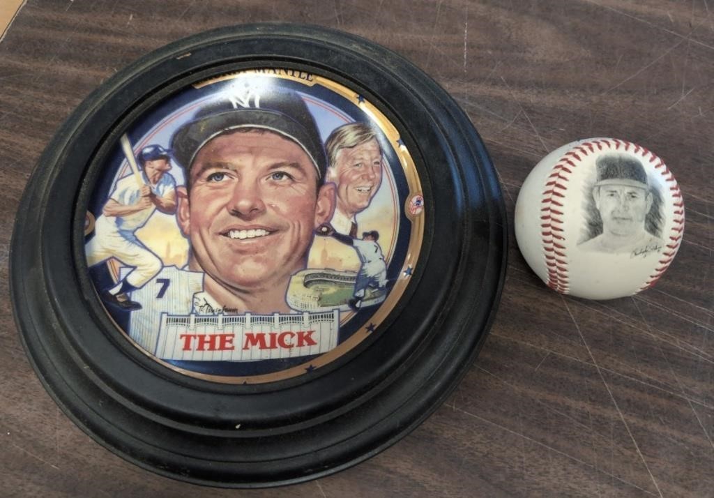 10" MICKEY MANTLE PLATE & NOLAN RYAN BALL REPOP