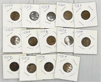 14pc Lincoln Wheat pennies: 1919D, 1924P, 1930P,