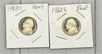 2pc Jefferson proof nickels: 1982S and 1983S