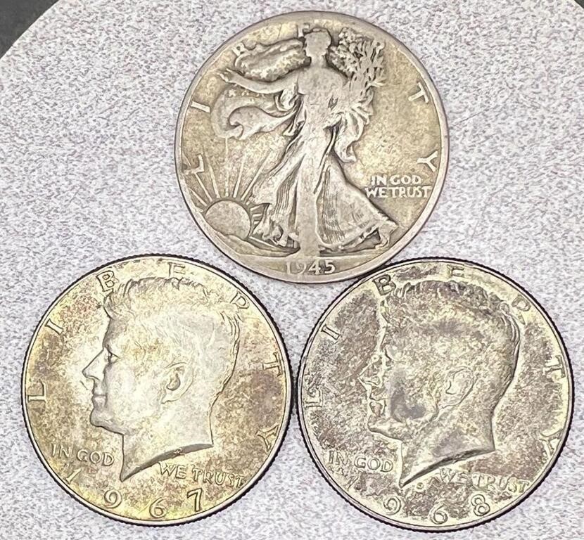 3pc silver half dollars: 1945D Walking Liberty