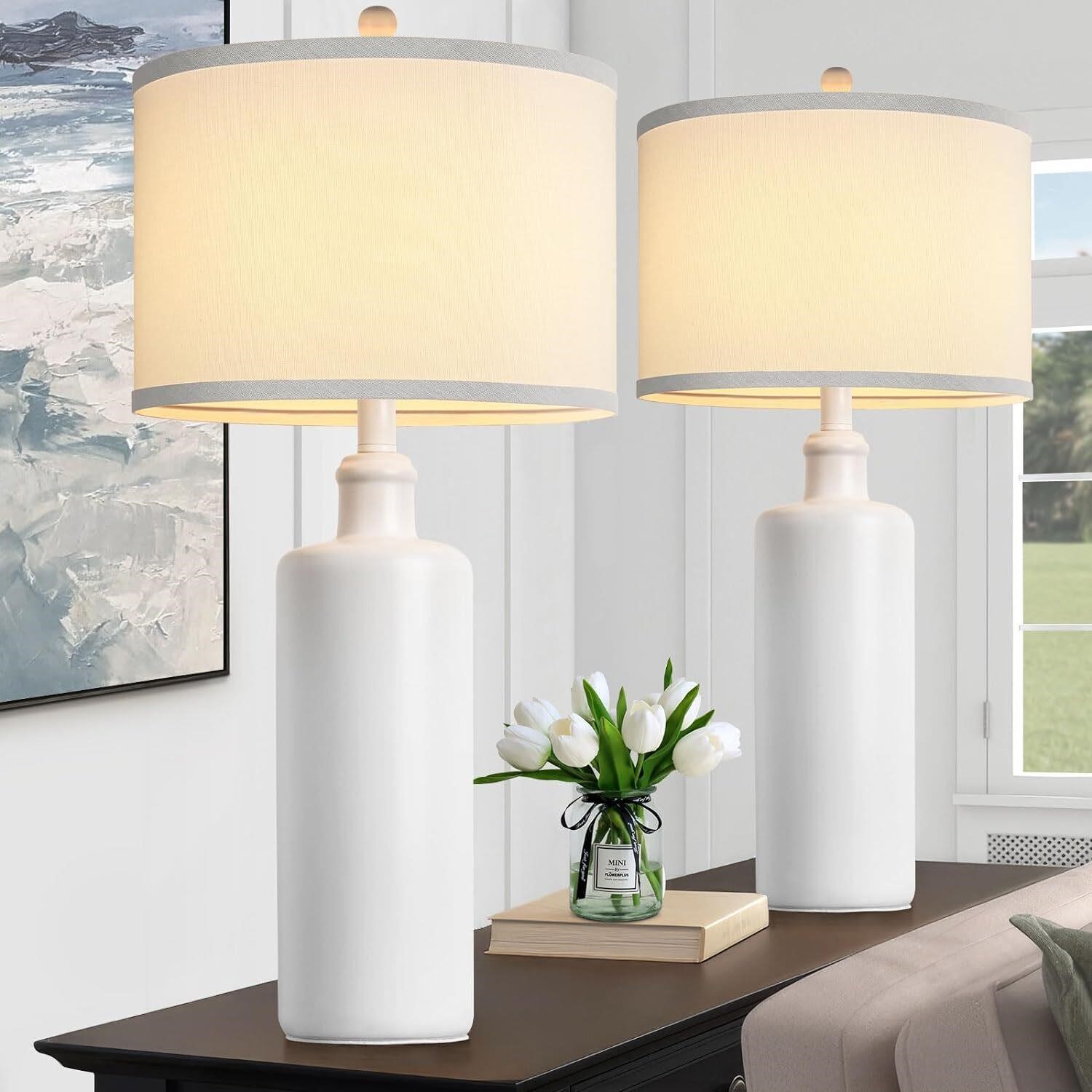 26in Ceramic Bedroom Lamps  Set of 2
