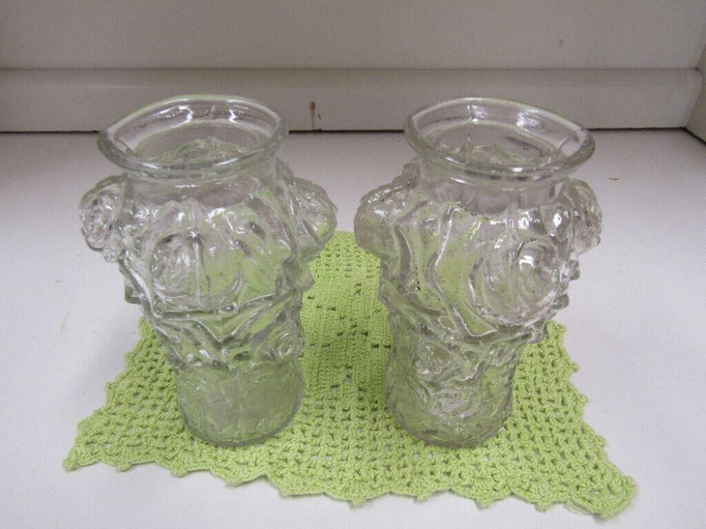 Set of 2 Clear Glass Bud Vases 5 1/2"T