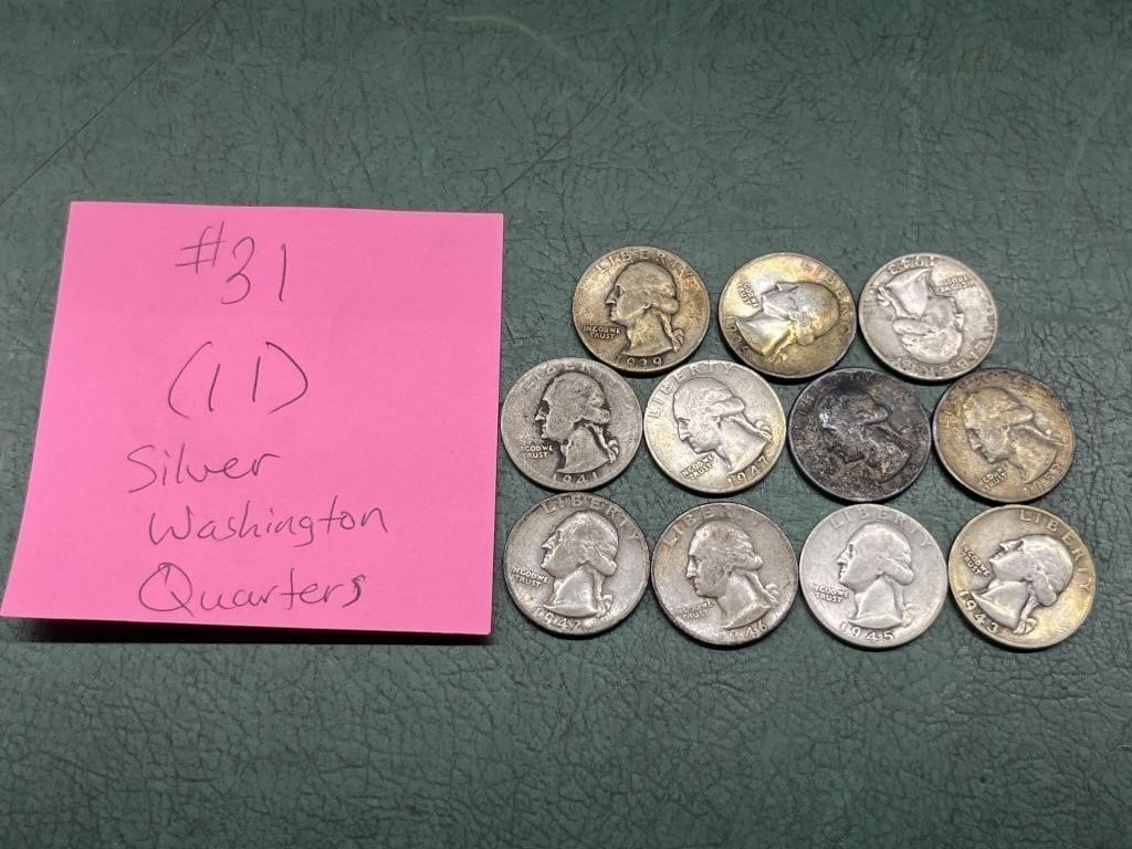 (11) Silver Washington Quarters
