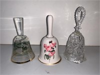 3 Hand Bells, Crystal, Porcelain