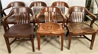 NO SHIPPING: 7pc vintage wood arm chairs, 1 not