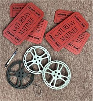 3D wood and metal ticket and film reels movie