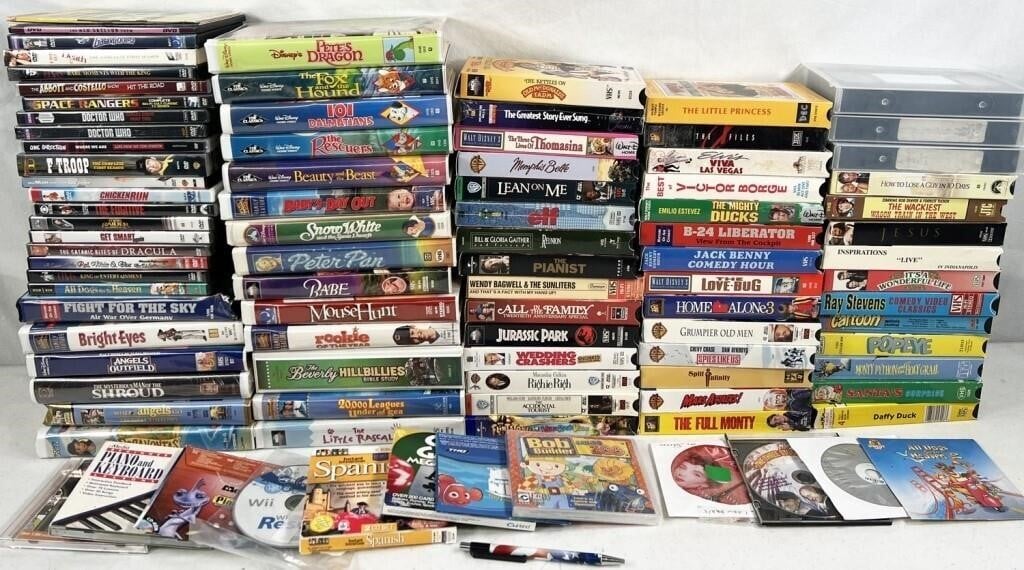 assorted video lot: vhs, dvd, games, Disney