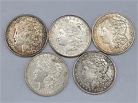 (5) 1921 Morgan Silver Dollars - AU & XF