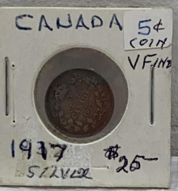 Canada 1917 5 cents silver coin