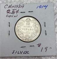 Canada 1914 - 25 cents silver coin