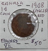 Canada 1908 - 1 cent coin uncirculated- red