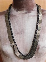 AFRICAN TRADE BEADS COIN NECKLACE VINTAGE ANTIQUE