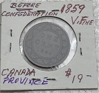 1859  Province of Canada - 1 cent coin - pre