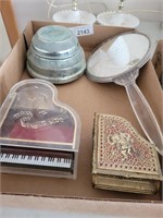 3 Vintage Music Boxes and Dresser Mirror