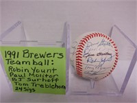 1991 BREWERS TEAM SIGNED BALL-- MOLITAR, YOUNT