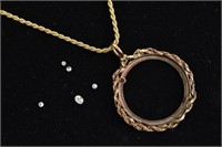 Sterling Coin Holder Pendant & 5 Diamonds