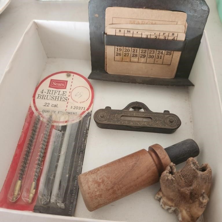Vintage Calendar, Rifle Brushes, Duck Call & more