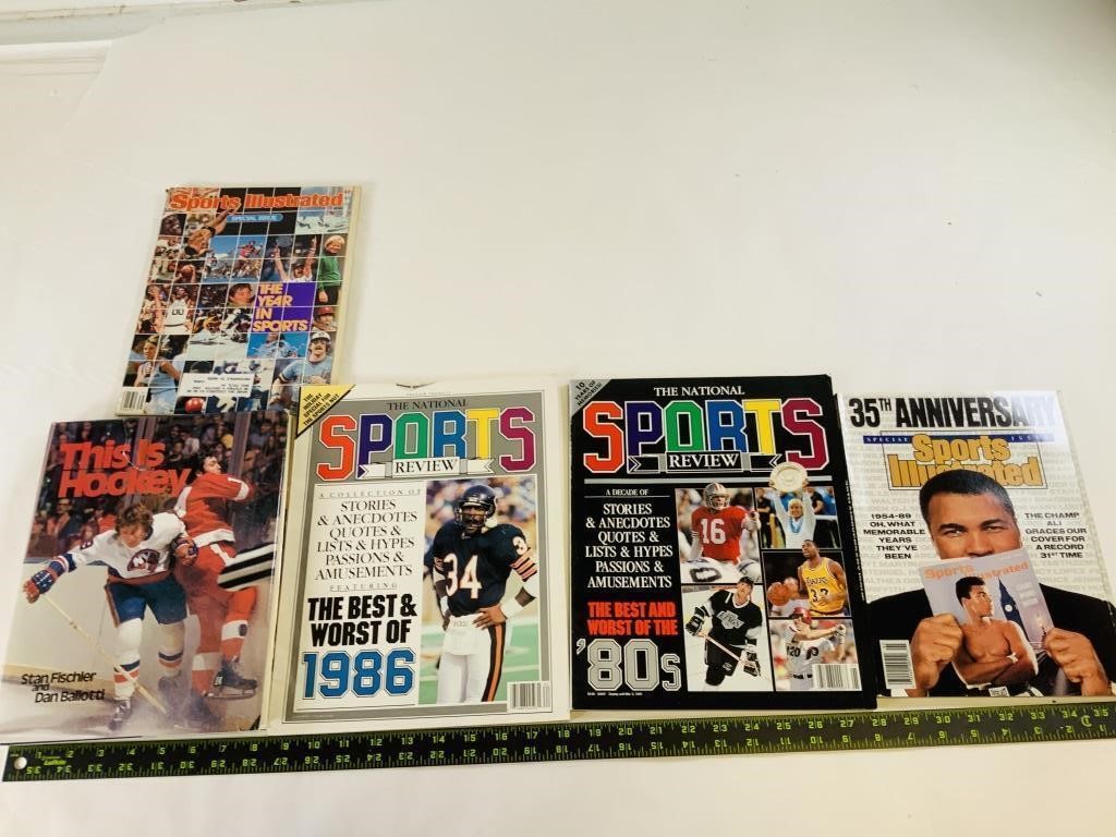6pcs sports magazines, book, sticker