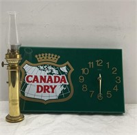 Vintage Canada Dry Wall Clock & Brass Oil Lamp