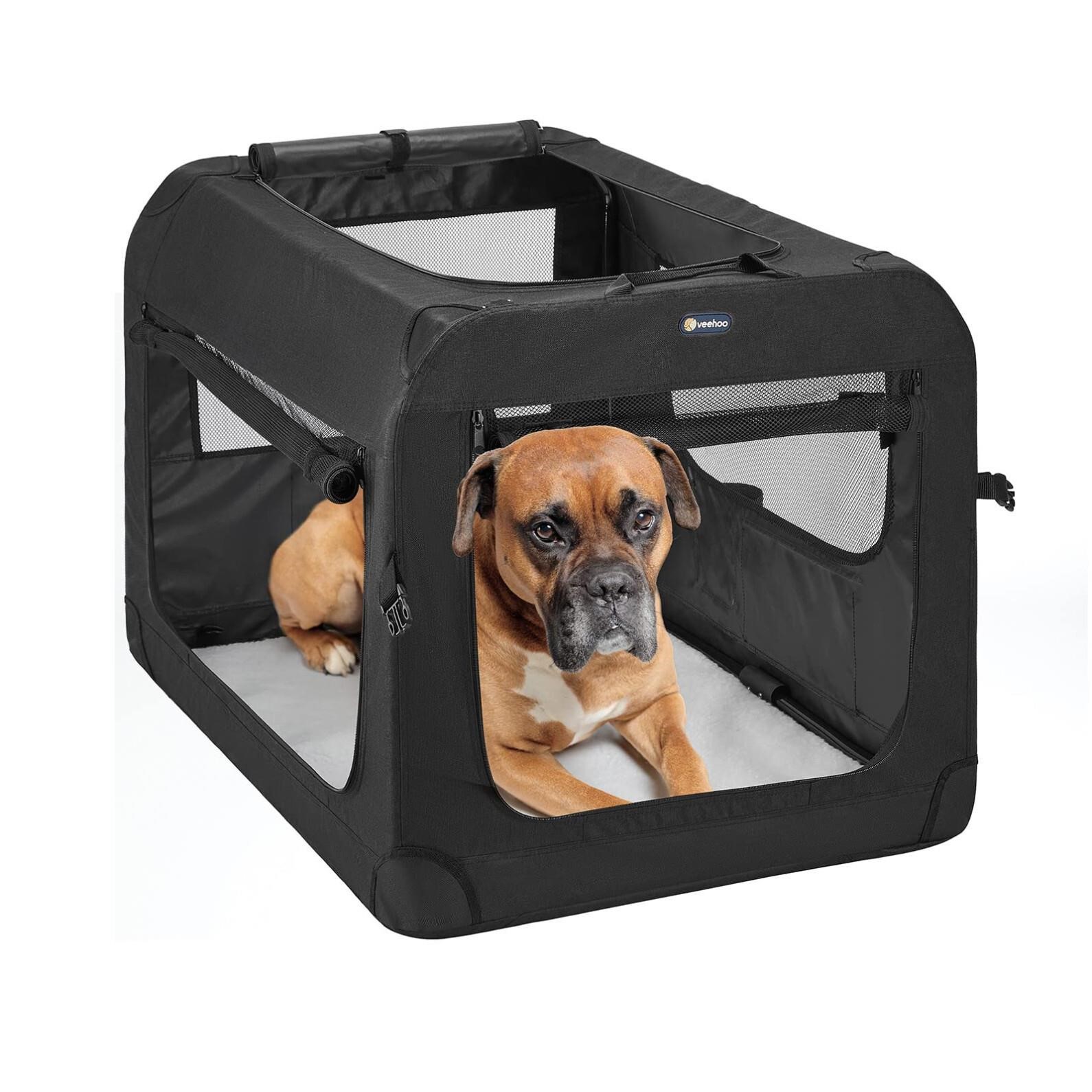 Veehoo Folding Soft Dog Crate, 3-Door Portable Col