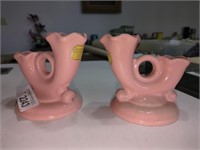 Vintage Abingdon Pottery Pink Candle Holders