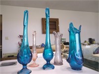 Vintage Colored Glass Bud Vases - blue, purple &