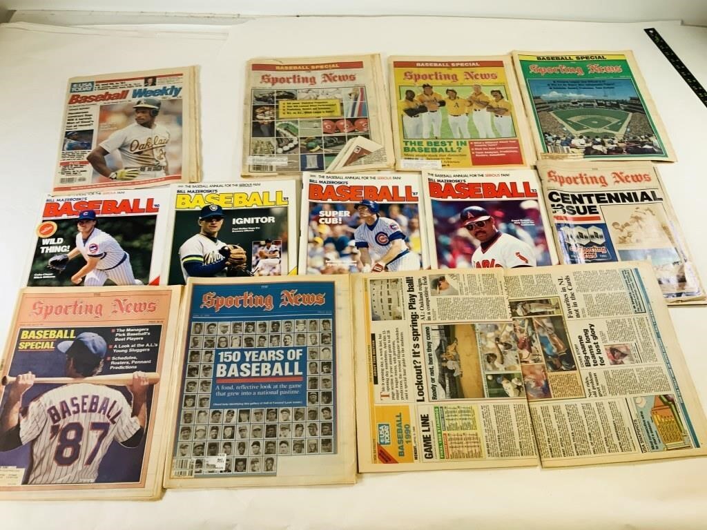 vintage newspapers and baseball magazines