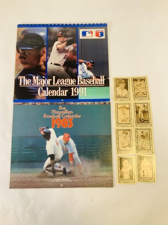 2pcs baseball calendars, 8pcs baseball cards
