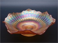 STIPPLED RAYS PINK CARNIVAL GLASS CANDY DISH VINTA