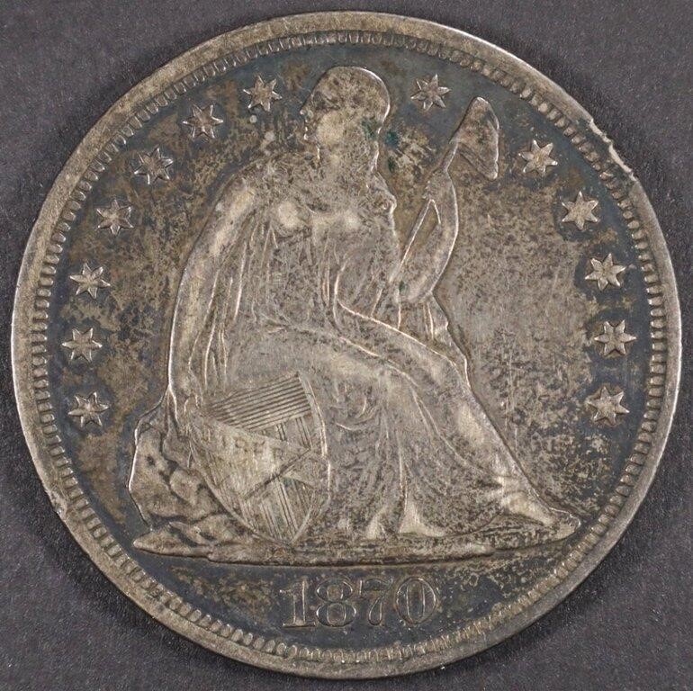 1870 SEATED LIBERTY DOLLAR XF