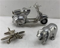 10in Vespa motorcycle/ airplane/ bear in aluminum