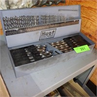 HUOT DRILL BITS IN METAL BOX (SOME MISSING)