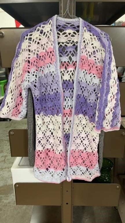 Handmade No Label Crocheted Open Front Cardigan Wi
