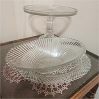 Federal Glass Clear Swirl Serving Bowl, Platter &