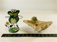 Metal Wire frog statue and ceramic soap holder