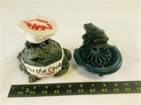 Kiss the cook frog statue and cast soap holder