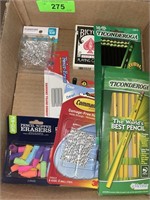 PENCILS ERASERS, PUSHPINS, COMMAND STRIPS, CARDS