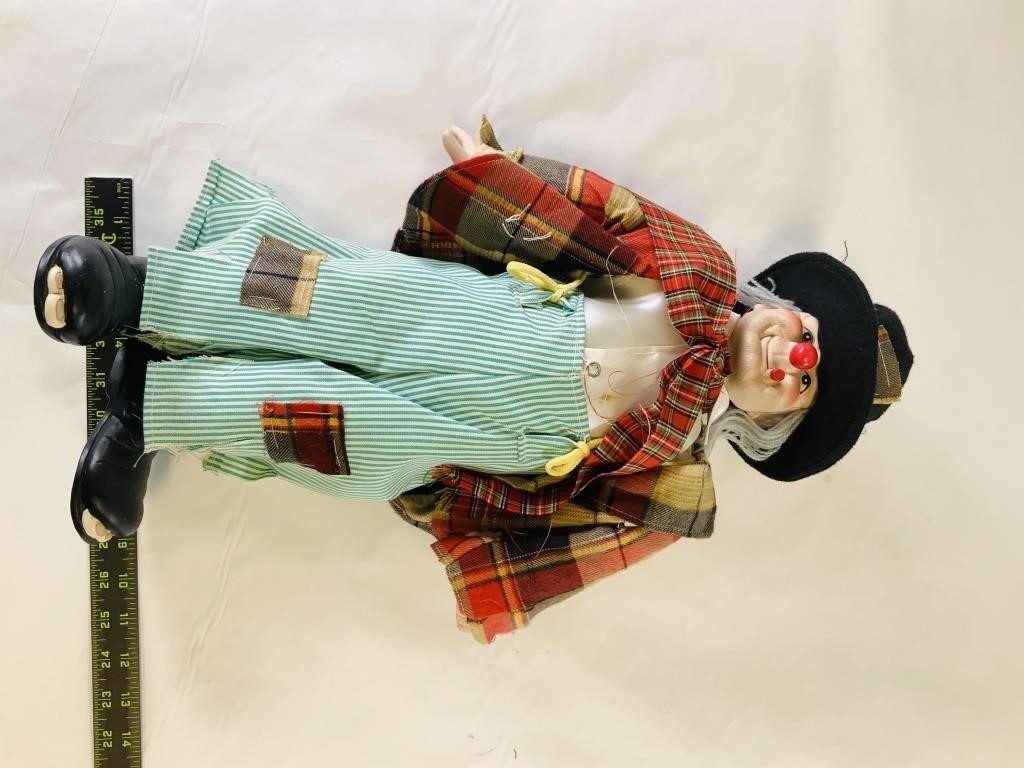 Vintage red skeleton hobo clown doll