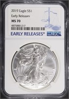 2019 AMERICAN SILVER EAGLE NGC MS70 EARLY RELEASES