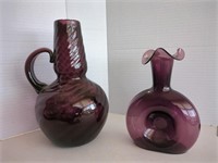 Vintage Amethyst purple blown glass jug vase w/