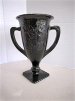 Vintage LE Smith black amethyst glass trophy vase